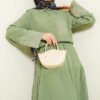 Pocket and Wrist Embroidered Crinkled Skirt Set