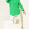 Shirt with Pocket and Cuff Chains Green all'ingrosso shirt view 2 - Hicabistan fabbrica Turchia