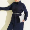 Pocket Tree Bark Long Loose Shirt Navy Blue groothandel shirt view 2 - Hicabistan Turkije fabriek