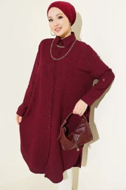 Alternative view of Pocket Tree Bark Long Loose Shirt Plum