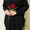 Pocket Tree Bark Long Loose Shirt Black all'ingrosso shirt view 4 - Hicabistan fabbrica Turchia