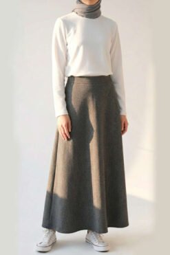 Pocket Herringbone Pattern Flared Skirt Großhandel skirt - Hicabistan Türkei Fabrik