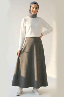 Pocket Herringbone Pattern Flared Skirt Großhandel skirt view 2 - Hicabistan Türkei Fabrik