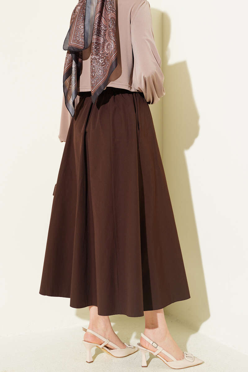 Pocketed Elastic Waist Straight Skirt Brown al por mayor skirt view 3 - Hicabistan fábrica Turquía