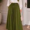Pocketed Flared Elastic Waist Skirt Khaki