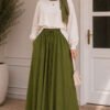 Pocketed Flared Elastic Waist Skirt Khaki wholesale skirt view 2 - Hicabistan Turkey factory