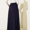 Pocketed Flared Elastic Waist Skirt Navy Blue بالجملة skirt view 3 - Hicabistan مصنع تركيا