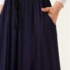 Pocketed Flared Elastic Waist Skirt Navy Blue بالجملة skirt view 4 - Hicabistan مصنع تركيا