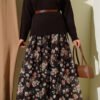 Floral Printed Lace Skirt Brown all'ingrosso skirt - Hicabistan fabbrica Turchia
