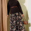Floral Printed Lace Skirt Brown all'ingrosso skirt view 2 - Hicabistan fabbrica Turchia