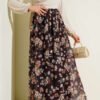 Floral Printed Lace Skirt Plum all'ingrosso skirt - Hicabistan fabbrica Turchia