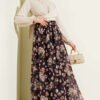 Floral Printed Lace Skirt Plum all'ingrosso skirt view 2 - Hicabistan fabbrica Turchia