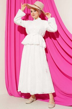 Floral Embroidered Ruffled Skirt Set White