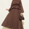 Floral Embroidered Ruffled Skirt Set Brown