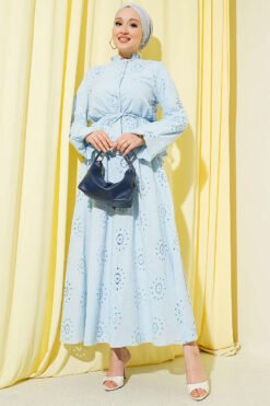 Floral Embroidered Ruffled Skirt Set Blue