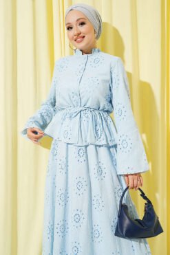 منظر بديل لـ Floral Embroidered Ruffled Skirt Set Blue