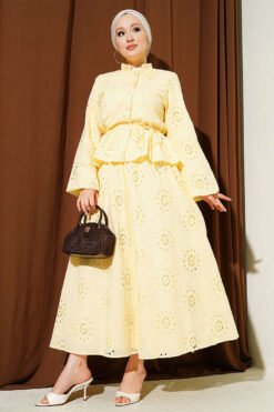 Floral Embroidered Ruffled Skirt Set Yellow