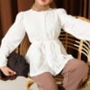 Floral Embroidered Tie Belt Short Shirt Ecru groothandel shirt - Hicabistan Turkije fabriek
