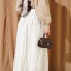 Flower Embroidered Belted Skirt Ecru Großhandel skirt view 3 - Hicabistan Türkei Fabrik