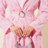 Floral Embroidered Belted Skirt Set Pink all'ingrosso clothing set view 4 - Hicabistan fabbrica Turchia