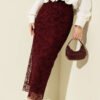 Floral Lace Tulle Pencil Skirt Burgundy بالجملة skirt - Hicabistan مصنع تركيا