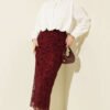 Floral Lace Tulle Pencil Skirt Burgundy wholesale skirt view 2 - Hicabistan Turkey factory