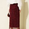 Floral Lace Tulle Pencil Skirt Burgundy wholesale skirt view 3 - Hicabistan Turkey factory