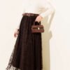 Floral Pattern Tulle Belted Skirt Brown groothandel skirt view 2 - Hicabistan Turkije fabriek