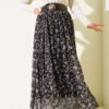 Floral Pleated Chiffon Skirt Black