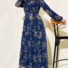 Floral Chiffon Tiered Dress Navy Blue