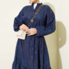 Floral Half Button Dress Navy Blue Großhandel dress view 2 - Hicabistan Türkei Fabrik