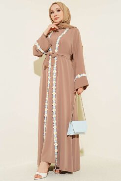Floral Motif Belted Abaya