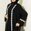 Floral Motif Belted Abaya Black - Image 2