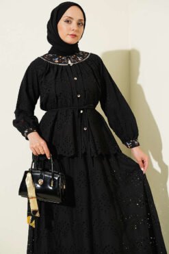 Vista alternativa di Floral Embroidered Two-Piece Set Black