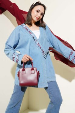 Floral Embroidered Denim Kimono