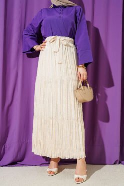 Floral Embroidered Pleated Chiffon Skirt Beige