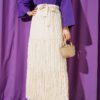 Floral Embroidered Pleated Chiffon Skirt Beige Großhandel skirt - Hicabistan Türkei Fabrik