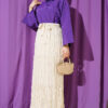 Floral Embroidered Pleated Chiffon Skirt Beige wholesale skirt view 2 - Hicabistan Turkey factory