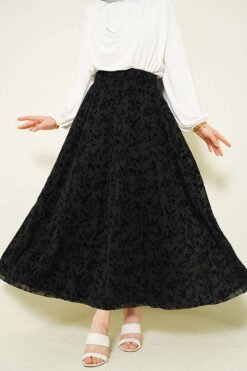 Flower Tulle Flared Skirt Black wholesale skirt - Hicabistan Turkey factory