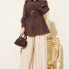 Floral Belted Shirt Brown wholesale shirt view 2 - Hicabistan Turkey factory