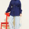 Floral Belted Shirt Navy Blue wholesale shirt view 2 - Hicabistan Turkey factory