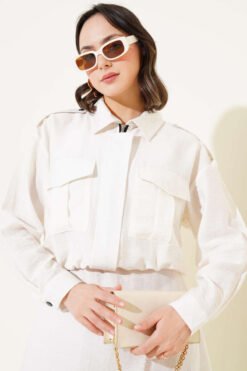 Two-Pocket Zippered Skirt Set Ecru wholesale clothing set view 2 - Hicabistan Turkey factory