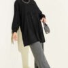 Shirt with Double Pockets and Chain Necklace Black wholesale shirt view 2 - Hicabistan Turkey factory