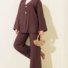 Double Button Kimono Set Brown