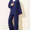 Double Button Kimono Set Navy Blue