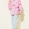 Double Ruffled Sailor Collar Shirt Pink wholesale shirt view 2 - Hicabistan Turkey factory