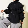 Double Ruffled Sailor Collar Shirt Black wholesale shirt - Hicabistan Turkey factory