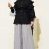 Double Ruffled Sailor Collar Shirt Black wholesale shirt view 2 - Hicabistan Turkey factory