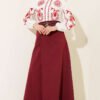 Double Belt Detail Skirt Burgundy wholesale skirt view 2 - Hicabistan Turkey factory