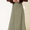 Double Belt Detail Skirt Khaki